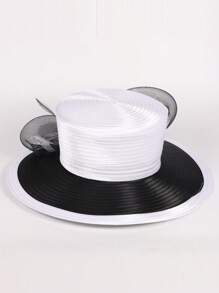 HIMESPORT Sombreros de boda para mujer verano 2025 - Bombín vintage con ribete de cinta de encaje, sombrero de cúpula elegante de ala ancha para el té, la iglesia y los accesorios nupciales, diseño de copa plana ajustable negro/blanco
