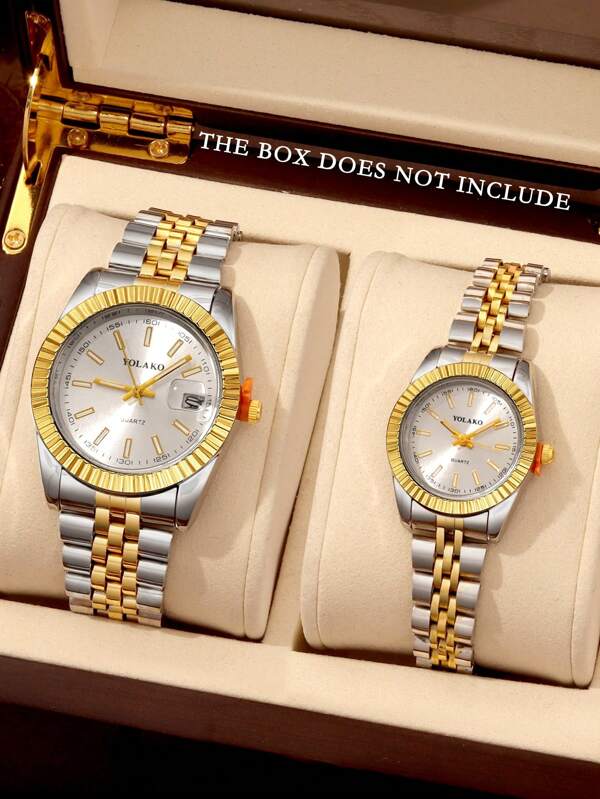 2pcs Fashionable Business Casual Versatile Men's And Women's Steel Strap Quartz Watch, Round Case, Diamond Strap Watch, Suitable For Gift Giving, Business Casual Wear