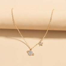 1pc Minimalist Multifunctional Rhinestone Earth & Star Pendant Necklace - Yellow Gold - View 5