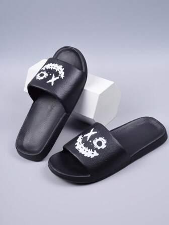 Sandalias deslizantes de moda para hombres, sandalias transpirables de EVA con estampado de letras, adecuadas para usar en interiores y exteriores, estilo callejero