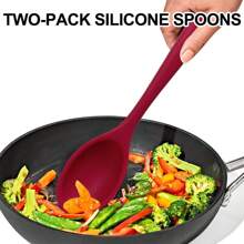 2 piezas Cucharas de silicona resistentes al calor, cuchara de cocina de silicona, cuchara de silicona de cocina, raspador de mezcla antiarañazos, cuchara de mezcla de silicona antiadherente, utensilios de cocina antiadherentes, herramienta de hornear, cuchillo para mantequilla, cuchara grande, aproximadamente 11 pulgadas rojo