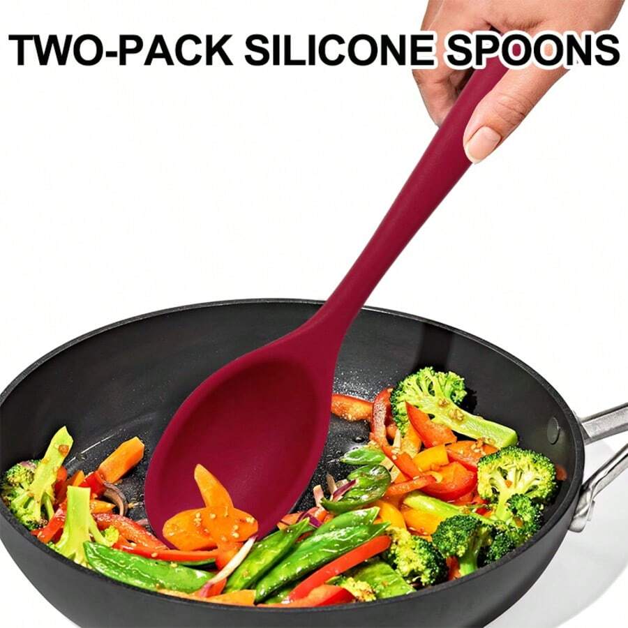 2 piezas Cucharas de silicona resistentes al calor, cuchara de cocina de silicona, cuchara de silicona de cocina, raspador de mezcla antiarañazos, cuchara de mezcla de silicona antiadherente, utensilios de cocina antiadherentes, herramienta de hornear, cuchillo para mantequilla, cuchara grande, aproximadamente 11 pulgadas rojo