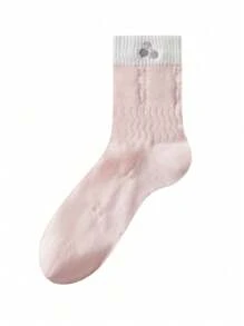 1 paar lichtgewicht, ademende sokken met uitsparingen en gepersonaliseerd kant- en borduurmotief voor dames, met sterren, kersen, strikken en hartjes, modieuze, casual schoolstijl, geschikt voor de zomer