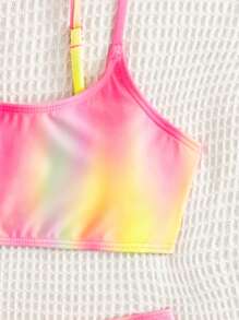 Tween Girl 3packs Random Tie Dye Drawstring Waist Bikini Set Summer Beach - Pink - View 4
