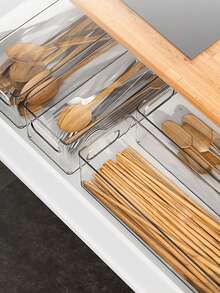 1/2 Pieces Transparent Drawer Storage Box, Cutlery Storage Basket, Stackable Desktop Storage Box, Kitchen Cabinet Cutlery Storage, Classified Storage Box, Forks, Spoons, Dishes, Chopsticks, Baking Tools, Simple And Multifunctional Large Capacity Storage Rack - Clear - View 8