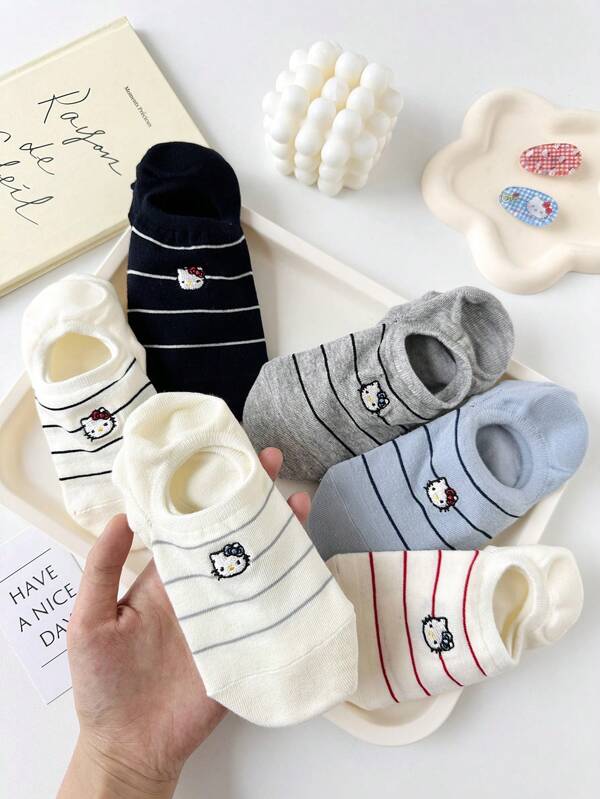 Sanrio 6 pares de calcetines tipo tobillero para mujer, calcetines tipo tobillero de Sanrio Hello Kitty, nuevo estilo de verano, ricos en color, tela de alta calidad