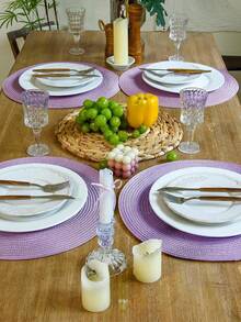 1/4/6 Pcs 15 Inch Round Woven PP Placemats, Washable Non-Slip Heat Resistant, Suitable For Home Dining Table Decor, Holiday Party, Wedding, Outdoor - Multicolor - View 3