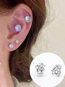 2PCS Sparkling Zirconia Decor Magnetic Clip On Earrings Retro Bohemian Style Non-Pierced Jewelry For Women And Man 5mm