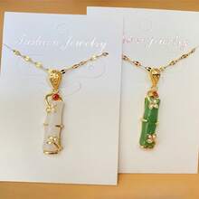 A New Fashionable  Imitation White Jade Safety Bamboo Pendant Titanium Steel Women's Collarbone Chain Necklace - màu xanh lá - Xem 4