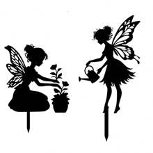 1 Stück Metall Kunst Fairy Silhouette Deko Statue, Gartenstecker Dekoration, Wanddekoration, geeignet für Außengarten, Terrasse, Park, Rasen, Pflanzkübel