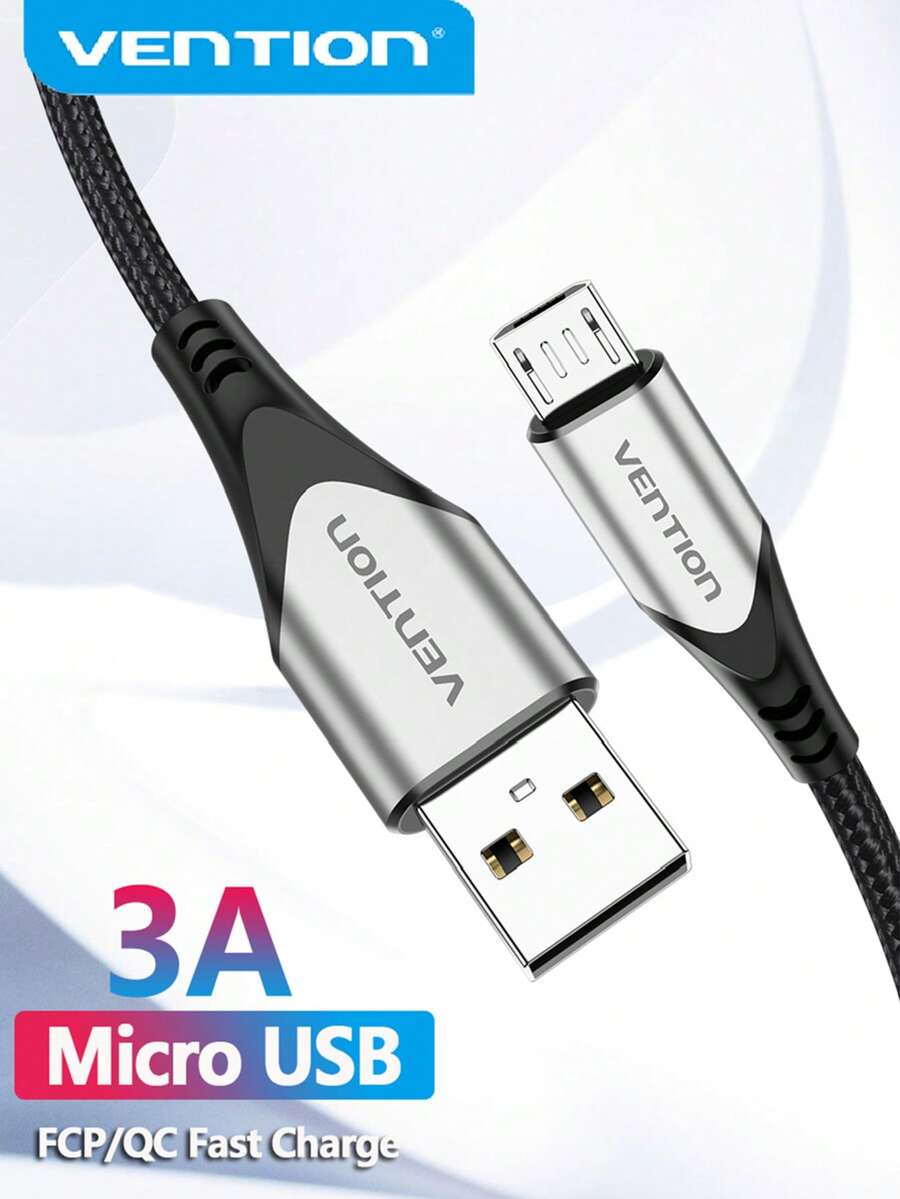 VENTION Micro USB 数据线 - Kindle Fire 平板电脑充电器数据线 60W 3A 尼龙编织 Android Micro USB 充电器数据线 兼容三星 Galaxy S6 S7 S5 J7 J5 J3 平板电脑 PS 4 兼容三星 Galaxy S7/ HTC 兼容 Android、Kindle，兼容 、相机、MP3 Micro-USB 铝合金