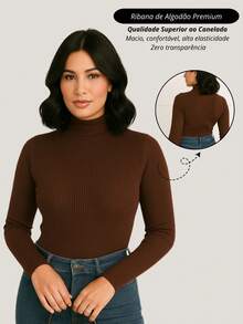 Cacharrel Women's Blouse Long Sleeve Ribbed Collar Cotton Simple Casual Night Home Daily Street Autumn Winter - 咖啡棕 - 查看 1