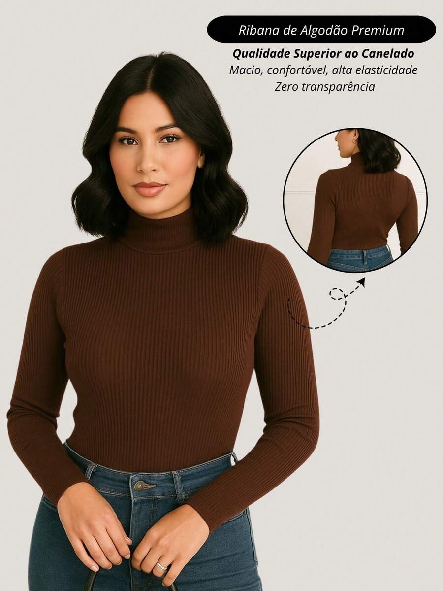 Cacharrel Women's Blouse Long Sleeve Ribbed Collar Cotton Simple Casual Night Home Daily Street Autumn Winter - 咖啡棕 - 查看 1