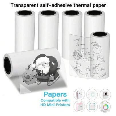 Transparent Thermal Sticker Paper For Mini Printer 57mm X 3m Printable Sticker Paper Self-Adhesive Mini Thermal Printer Stickers Papers For Pocket Thermal Printer And Most Instant Print Cameras,Christmas Printing Gift