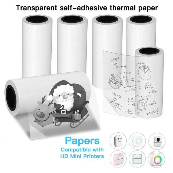 Transparent Thermal Sticker Paper For Mini Printer 57mm X 3m Printable Sticker Paper Self-Adhesive Mini Thermal Printer Stickers Papers For Pocket Thermal Printer And Most Instant Print Cameras,Christmas Printing Gift