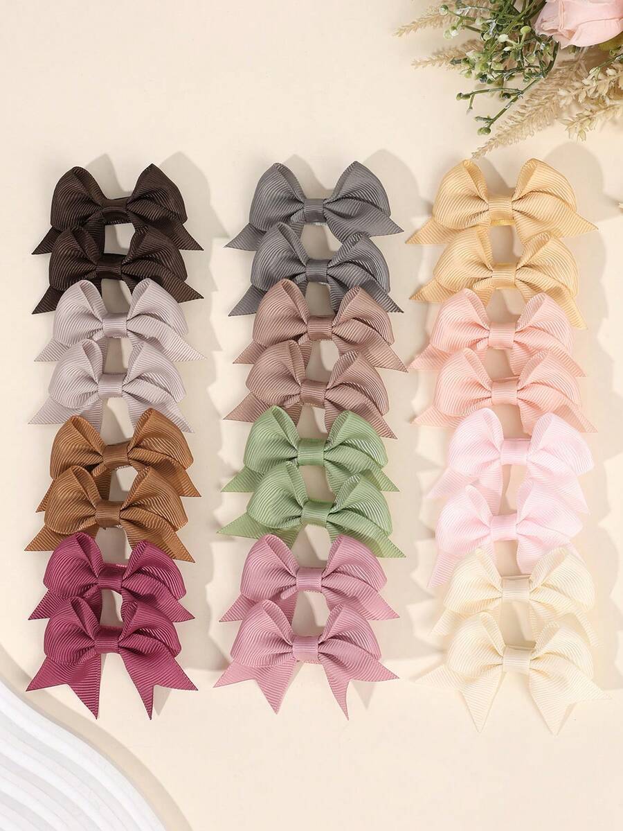 24 chiếc kẹp tóc nhiều màu sắc, phù hợp cho bé gái, màu nâu, be, hồng, kẹp tóc nơ nhỏ bằng satin, kẹp cá sấu thanh lịch có đuôi, phù hợp cho mọi mùa, phụ kiện tóc trẻ em - Nhiều màu - Xem 1