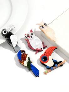 1 件时尚可爱的亚克力手工鹦鹉、猫头鹰、鸟系列胸针适合女性日常佩戴 - 壓克力拼接鳥系列胸針 - 查看 7