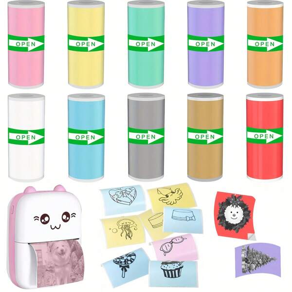 10/20 Rollen buntes selbstklebendes Druckpapier, 57 mm x 25 mm selbstklebendes buntes Druckpapier für mini tragbare Drucker und Zubehör für Drucker-Kameras für Fotos, zum Basteln, für Notizen und Memos