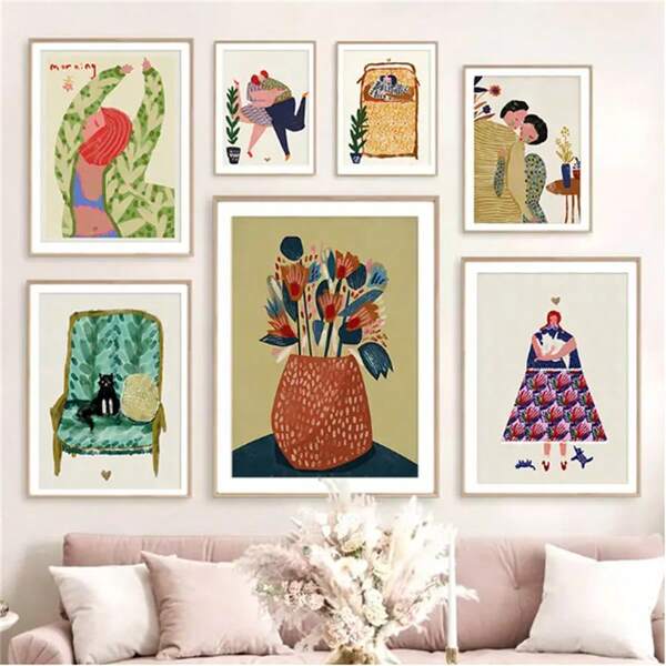 1 Pc Optional Frame Posters Wall Arts Abstract Painted Woman Couple Art Wall Art Animal Modern Nordic Canvas Painting Poster Living Room Bedroom Home Decor Wall Art ,Wall Art With Frame