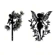 1 Stück Metall Kunst Fairy Silhouette Deko Statue, Gartenstecker Dekoration, Wanddekoration, geeignet für Außengarten, Terrasse, Park, Rasen, Pflanzkübel