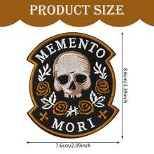 1pc Memento Mori Embroidered Patch - Skull & Roses Design, Iron-On/Sew-On Applique For DIY Clothing And Accessories, Mixed Colors, Gothic Style, Perfect For Halloween Or Everyday Fashion, Halloween Decoration