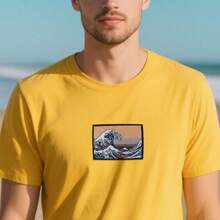 1pc Embroidered Great Wave Of Kanagawa Hot Melt Repair Patch For DIY Clothing Decoration, Artwork Accessory