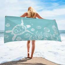 GEL HUT MUN 1pc Super-Soft Microfiber Printed Beach Towel, With Sea Turtle, Starfish, Seaweed, Seahorse DesignsTravel Essentials Travel Accessories Beach Essentials - Multicolor - View 3