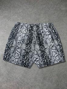 Men's Snake Skin Print Beach Shorts, Simple & Fashionable, Suitable For Summer,Hawaiian - Black - View 3
