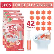 42 Count Fresh Flower Gel Stamp Toilet Cleaner, Air Freshener, Fresh Bathroom Toilet Cleaning Gel Stamp, Helps Keep Toilet Clean, Prevents Scale And Toilet Ring, 6 Fragrance Options, Includes 1 Dispenser And 4 Gels - Peach - 查看 1