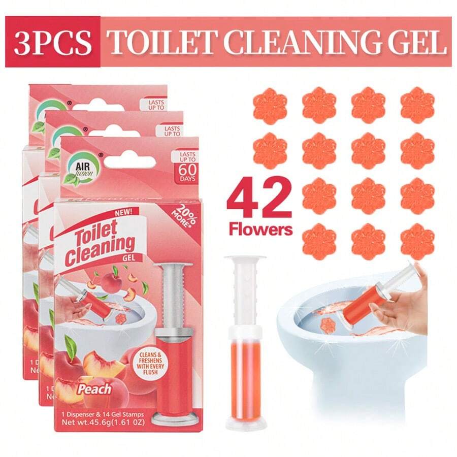 42 Count Fresh Flower Gel Stamp Toilet Cleaner, Air Freshener, Fresh Bathroom Toilet Cleaning Gel Stamp, Helps Keep Toilet Clean, Prevents Scale And Toilet Ring, 6 Fragrance Options, Includes 1 Dispenser And 4 Gels - Peach - 查看 1