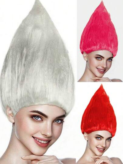 Unisex Spike Hair Troll Wig, Funky Short Straight Red Pink Green Purple Orange Blue Yellow Gray Silver Synthetic Hair For Colorful Holiday Pointy Stylish Adjustable Troll Doll Wig For Women Men Stylable Spliky Anime Cosplay Wig, St.Patrick's Day Funny Pastel Color Spiked Fake Hair For Adults, Pre-Styled And Ready To Wear Retro Or Modern Costumes Wig, Suitable For All Ages