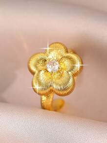 1 Stück eleganter Kubikzirkonia Blumen Verlobungsring für Damen, moderner fünfblättriger Kleeblatt Ring als Geburtstagsgeschenk, Geschenk für Date, Bankett, Abschlussball, Party