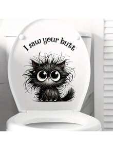 Whimsical Cat Bathroom Sticker - "I See Your Butt" Funny Animal Print, Self-Adhesive PVC Bathroom Decals, Easy To Apply, Semi-Matte Finish, No Power Required, Bathroom Decor | Modern Decor | Self-Adhesive Decals, Toilet Sticker Decals Bath Rug Floor Carpet Fall Decor Bathroom Accessories - Black Cat - View 13