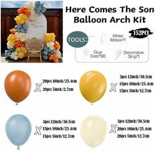 儿子来了气球拱门花环套装，波西米亚复古蓝黄橙裸色乳胶气球，适合阳光初体验主题婴儿洗礼生日派对装饰用品 - 混色 - 查看 13