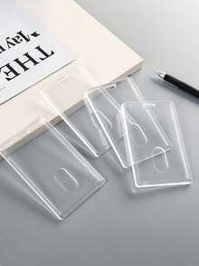 5pcs Acrylic Clear Plastic Card Protector, Transparent Id Card Protector, Photo Protector, Office Supplies Student Lunch Transportation (Cards Not Included) Card Holder Wallet Business Card Holder Credit Card Holder Id Card Holder Women Women Men Card Wallet - Clear - View 3