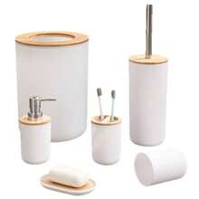 6-Piece Stylish Bathroom Set Household Bathroom Toilet Cleaning Tools Toiletries Trash Can Hydraulic Cup Soap Box Toothbrush Holder, Perfect Solution To Bathroom Supplies Problem