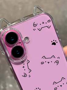 1pc Cat Paw & Waving Cat Graphic Transparent Soft Phone Case With Cat Ear Design, Airbag Shock-Proof, 1.5mm Thickness TPU Case With Lanyard Hole Compatible With IPhone 16/16Pro/16Plus/16Promax/15Promax/11/12/13/14/15Plus/15Pro/14Pro/13Pro/16E