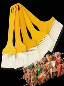 耐热涂油刷，适用于烘焙和烧烤，不脱落刷毛，烘焙油刷，硬毛，扁平烤架和面包涂油刷，细黄色鬃毛刷，适用于烘焙、厨房用具、家庭和户外使用，易于清洁，无异味，触摸时不烫手，适用于户外和室内烧烤（颜色和款式可能有所不同） - 彩色 - 查看 4