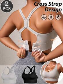 2 PCS Women's Seamless Sports Bra Summer Bras Shockproof & Push-Up Running Yoga Bra Comfort, Breathability, Shockproof & Fashion For Yoga Women's Underwear, Breathable And Gathering Underwear With Removable Pads And Wireless Design Push Up Bras - Multicolor - View 3