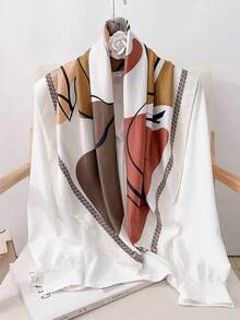 1 件女士仿丝抽象图案印花 90 厘米斜纹方形围巾，时尚女士头巾，百搭披肩/披肩，防晒