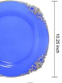 25 piezas Platos transparentes de 7.5 pulgadas/10.25 pulgadas con borde azul y dorado, reutilizables y aptos para lavavajillas, adecuados para reuniones familiares, fiestas, actividades al aire libre, eventos de trabajo en equipo, regalo de Navidad
