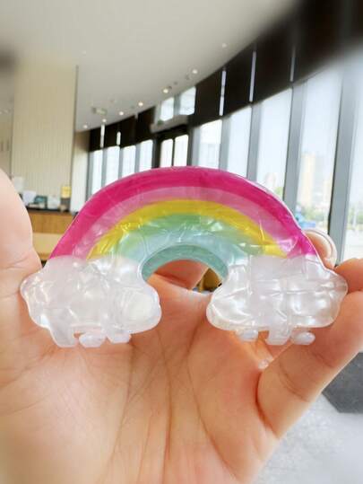 1 pieza Pinza de pelo de acrílico con cola de sirena arcoíris linda, serie oceánica, versátil para ir y venir, primavera/verano/otoño/invierno, tamaño grande de 8.5-12.5cm, estilo de princesa sirena de 7 colores arcoíris; Pinza de pelo con forma de Torre Eiffel elegante para accesorios de pelo de mujer para atuendos de vacaciones