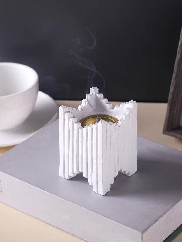 Set de 2 Quemadores de incienso de diseño geométrico de resina + Soporte de placa de hierro, decoración de escritorio para sala de estar, dormitorio y oficina en el hogar, Soporte vertical para varitas de incienso [Incienso no incluido]