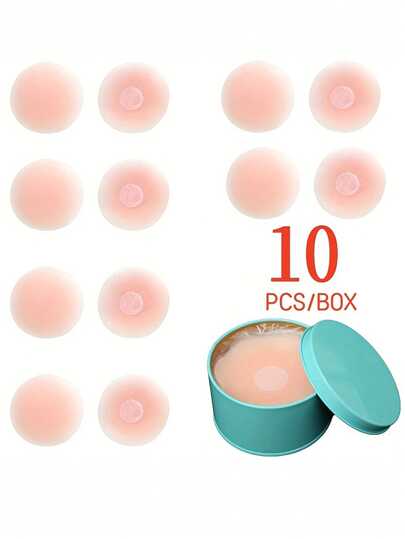 10pcs Reusable Silicone Nipple Covers, Self-Adhesive Seamless Round Pasties With Storage Box, Invisible Backless Sticky Bust Enhancers, Silicone Breast Petals, Washable Private Wireless Bra Accessories, Women Intimate Apparel | Compact Design | Durable Adhesiveness, Women's Lingerie And Intimates