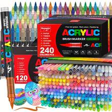 24/72/240 色丙烯颜料马克笔画笔织物岩石画笔石材陶瓷玻璃画布木工学校美术用品文具，毕业派对装饰用丙烯马克笔，母亲节礼物 - 软毛刷头可堆叠刷子，光滑涂鸦办公用品，多表面绘图工具