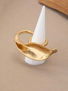1 pieza Anillo creativo y único con diseño de hoja de apariencia metálica para usar en dos dedos, adecuado para uso diario y vacaciones para mujeres