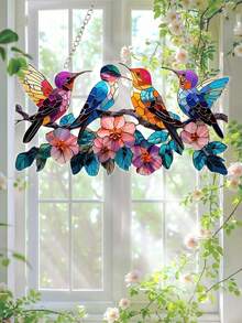 4 Birds In Gorgeous Style Acrylic Bird Decoration Logo And Plaque - Wall Mounted Multi-Purpose 2D Bird Theme, Used For Home, Garden, And Door Decoration -1 Piece Of Colored Glass Exterior Bird In The Branch Design Academy Style, The Best Gift For Friends - Multicolor - View 5
