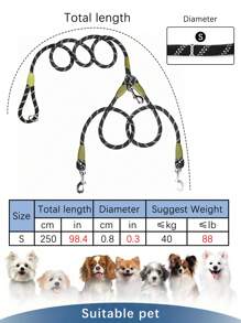 1pc Nylon Material 2-Way Glow-In-The-Dark Pet Leash, Double-Ended Dog Walking Leash Frees Up Hands For Jogging & Walking, Suitable For 2 Pets
