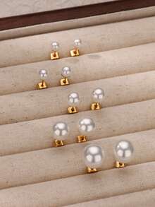 Brincos delicados de aço inoxidável com pérolas artificiais de vários tamanhos, banhados a ouro 18K, à prova d'água e antidesbotamento, joias douradas para casamento, festas, férias, acessórios para uso diário, presente para filha/mãe/melhor amiga