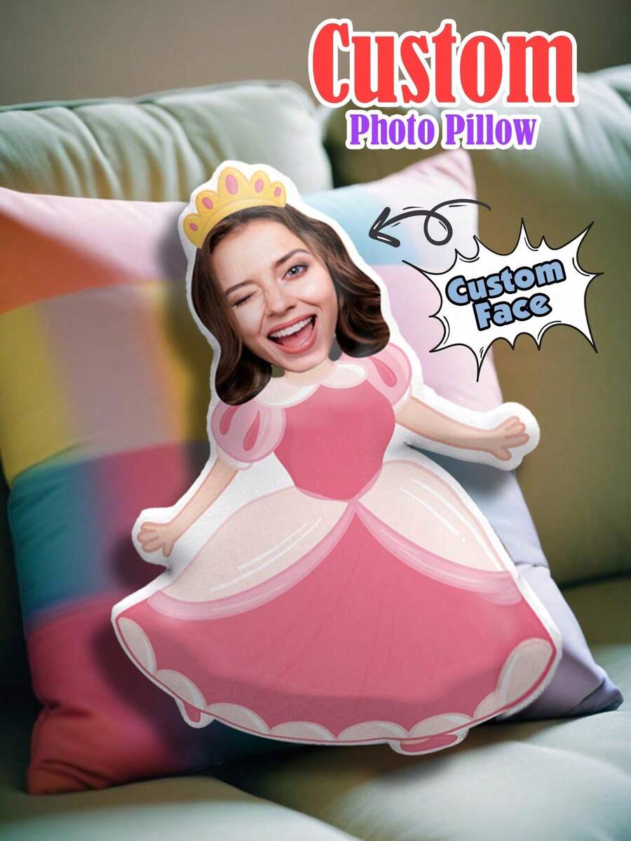 Customized Princess Shaped Pillow - Unique Humanoid Cushion With Personalized Face, Polyester Fiber, Knitted Mixed Color - Ideal Couple Gift, Decorative Pillow,Multi-Functional,Reusable,Ornamental,Exquisite,Stylish,Adorable,Colorful,Cute,Funny,Custom,Personalized,Customized,Unique,Ideal Gifts For Her,Ideal Gifts For Him,For Anniversaries,For Birthdays,Machine Washable, Digital Printing - Upload Pictures to Customize Pillows - View 1